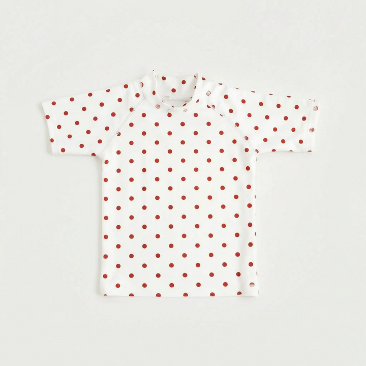 Front view of kids' quick-dry short-sleeve rash guard, UPF 50+ for sun-safe water play.