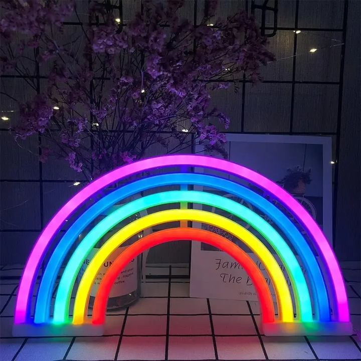 RadiantArc rainbow night light, ideal kids room decor. Projects vibrant colors for a soothing bedroom ambiance. LED lamp.
