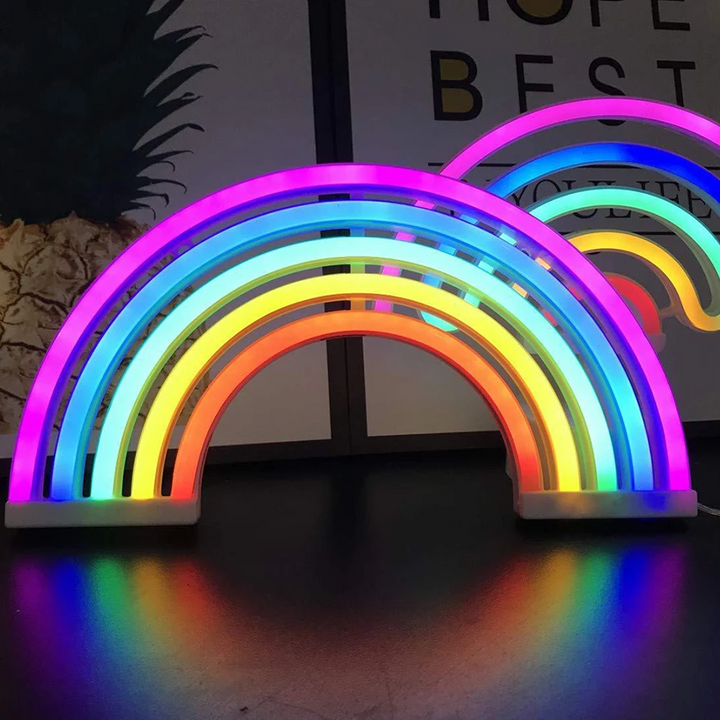 RadiantArc children's rainbow night light. Soothing LED projector, ideal kids room decor for a magical ambiance.