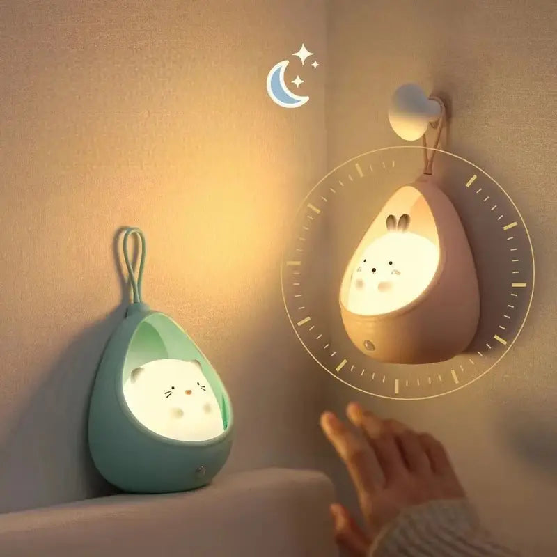 Cute kitten PurrLight animal night light, rechargeable, motion sensor, perfect kids room decor.