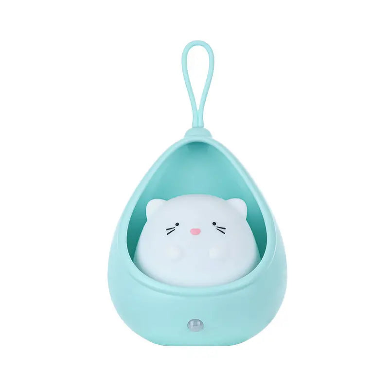 Bedside animal night light, soft glow LED, motion sensor, rechargeable, ideal children gift.