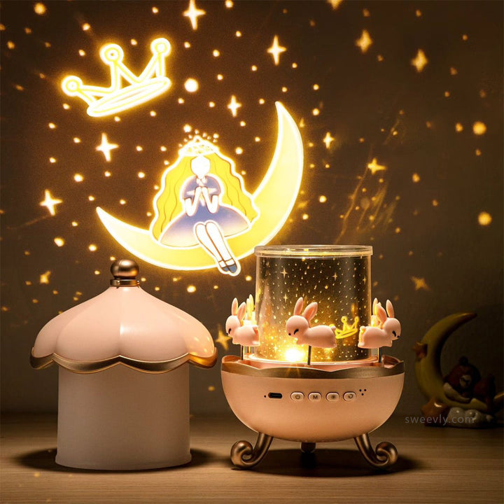 Kids' DreamLite projector with calming music & soft light projection, a soothing sleep aid for children.