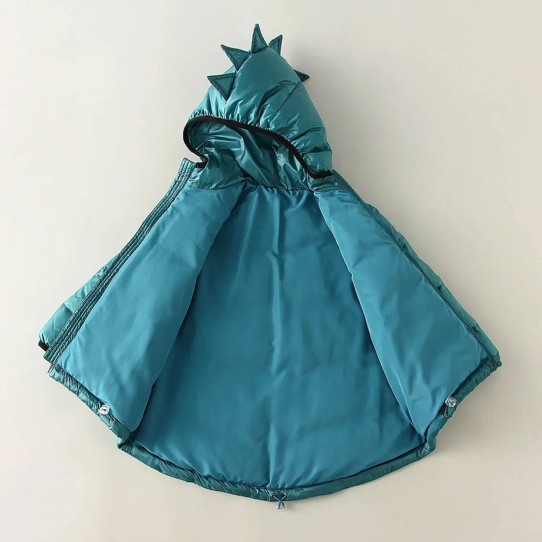 Warm & waterproof kids' dinosaur winter coat. Durable outerwear for boys & girls, with cool dino design & protective features.