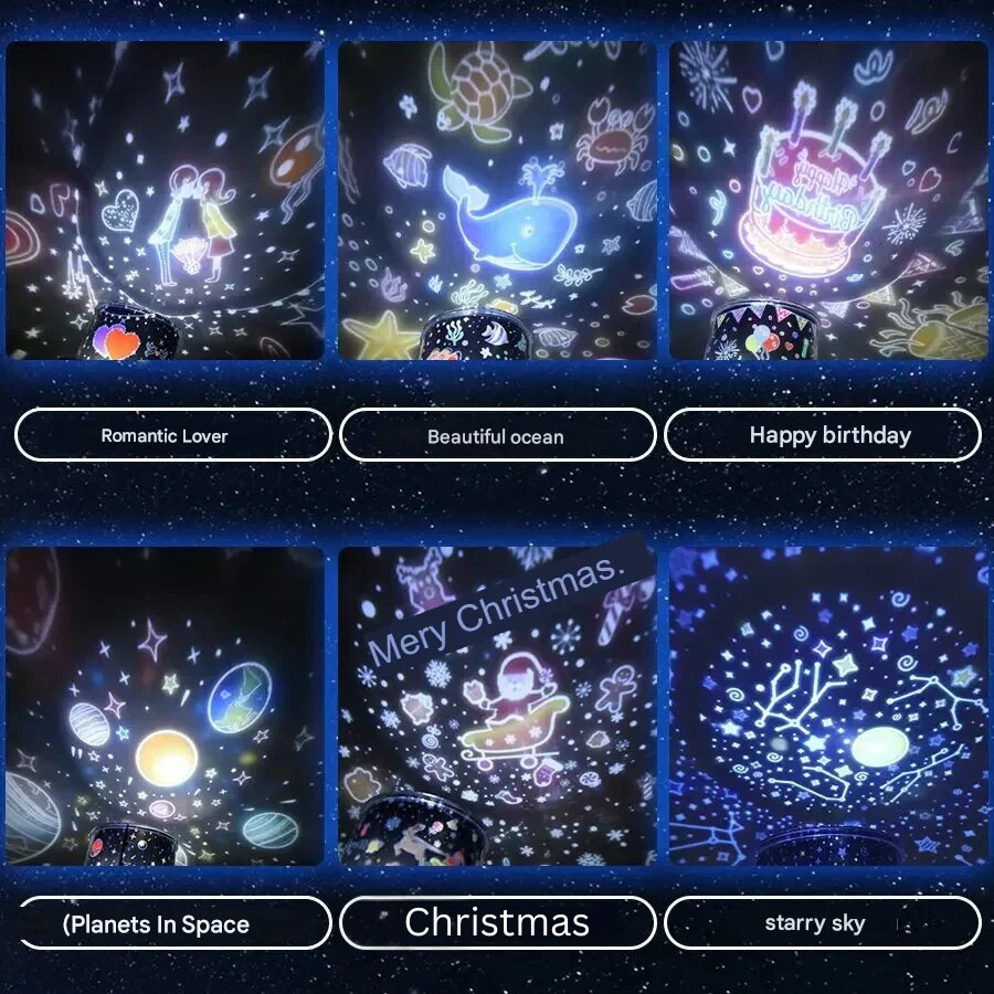 Colorful galaxy star projector lamp for kids' bedroom, creating a magical rotating sky.