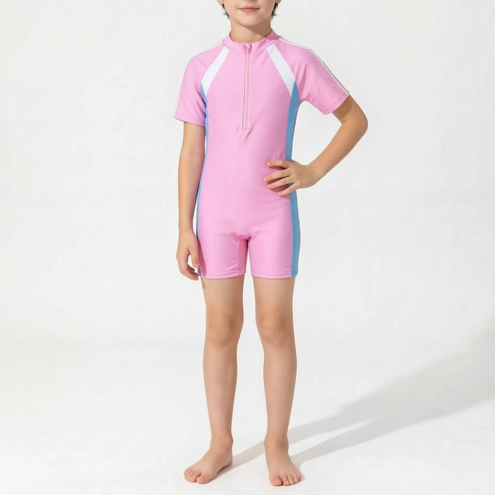 Children's active play short-sleeve rash guard swimsuit for endless summer adventures.