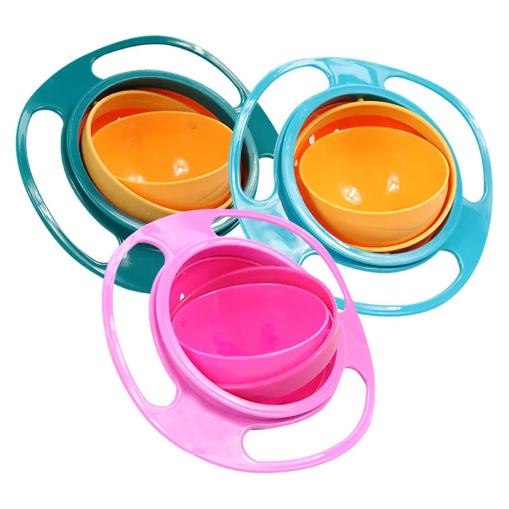 Kids' spill-proof gyro snack bowl. Mess-free food container for toddlers and baby feeding.