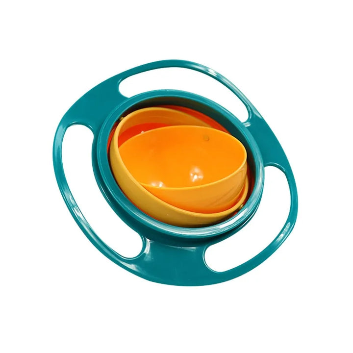 Child proof snack bowl. Spill-proof gyro design for toddlers. Fun & functional feeding.