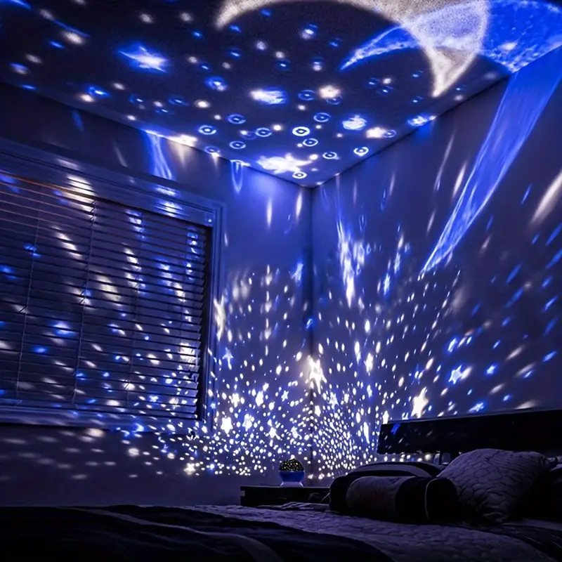 Bedroom decor: Star projector night lamp for kids. Creates a magical galaxy light, a perfect sleep aid.