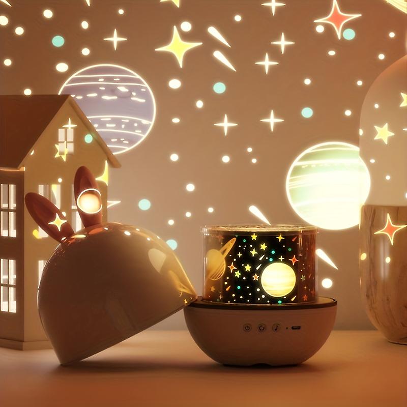 Magical star projector creates a galaxy in kids' room, calming nursery lamp, sleep aid & bedroom decor.