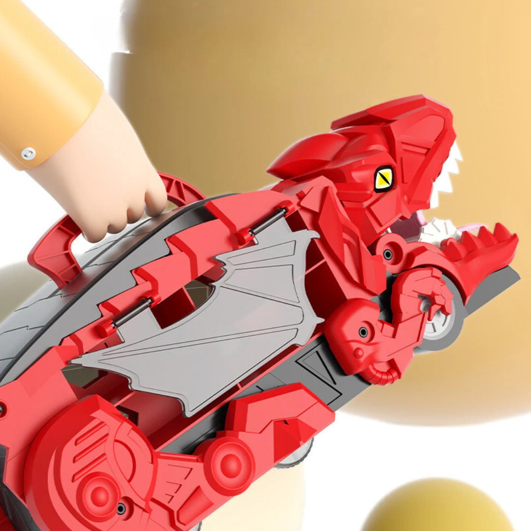 Toddler & kids' transforming dino truck toy. Features race tracks & storage for cars, encourages imaginative play.
