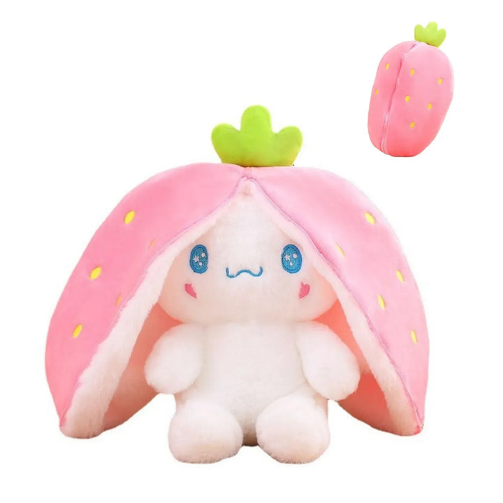 Unique kids gift: Transforming strawberry fruit into an adorable animal character plush toy.