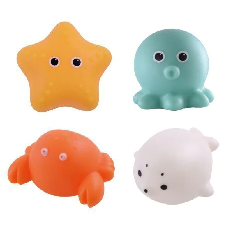 Set of colorful light-up aquatic toys for kids' fun bath time. Engaging water toys for toddlers.