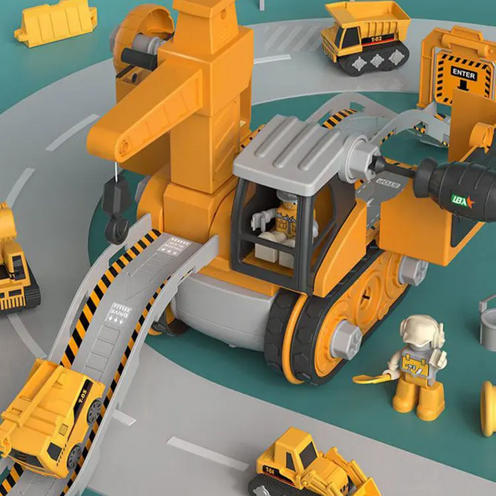 Kids' building playset with construction vehicles & tools, ideal for imaginative pretend play & skill development.