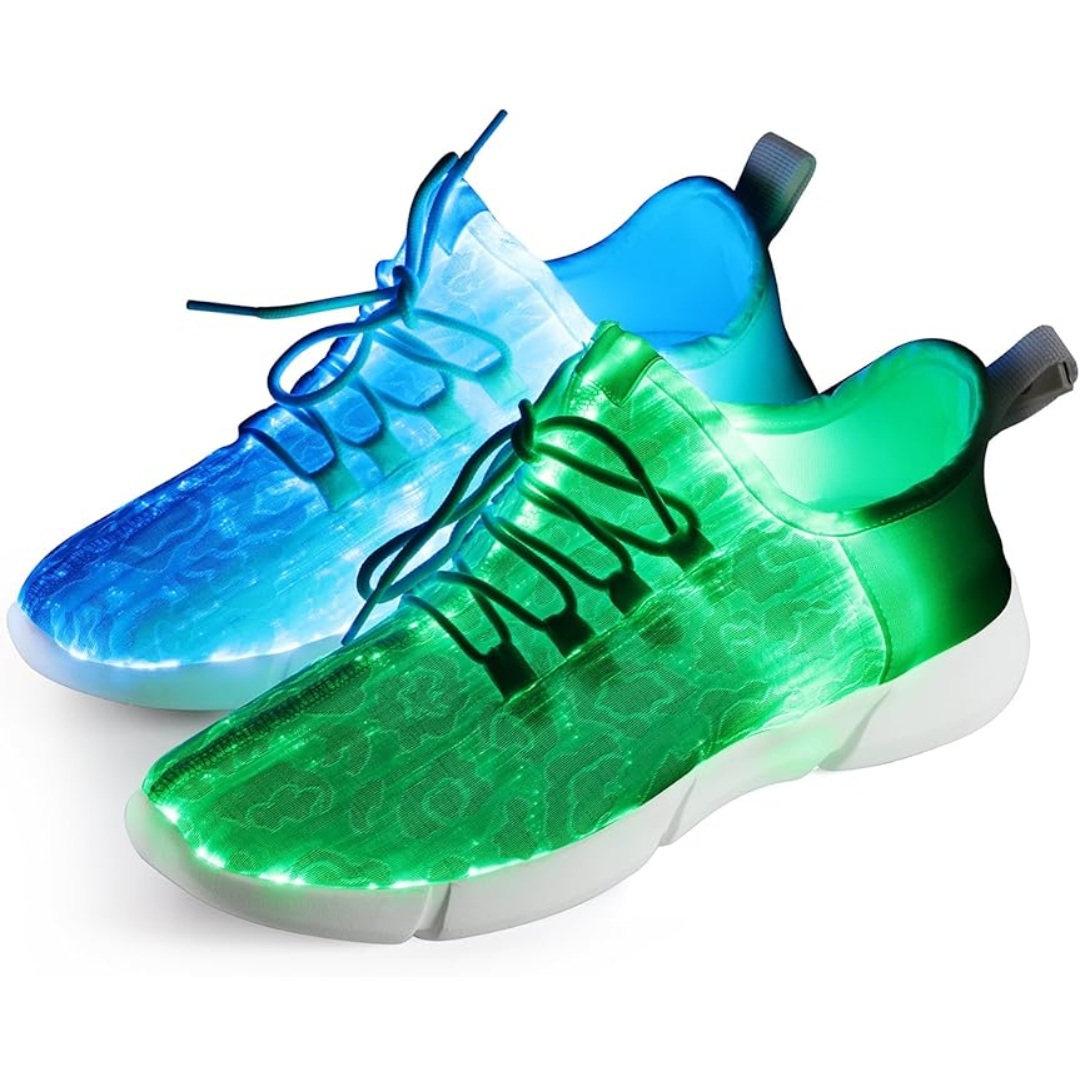 Kids' unisex light-up LED sneakers, perfect for parties & festivals, glowing fiber optic footwear.