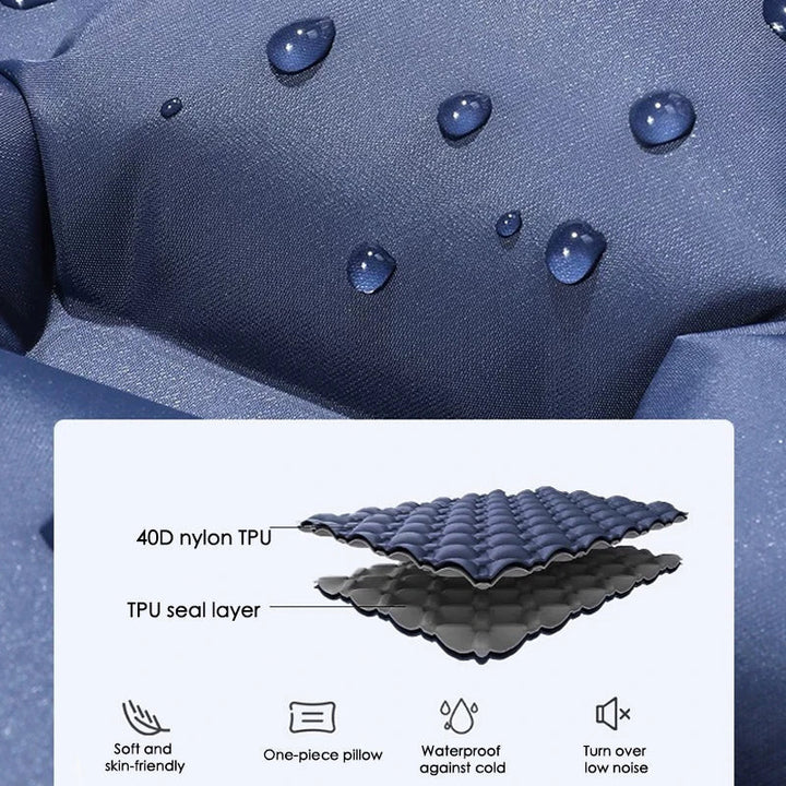 Close-up of the durable fabric on Kieran extra-wide inflatable pad, camping essential