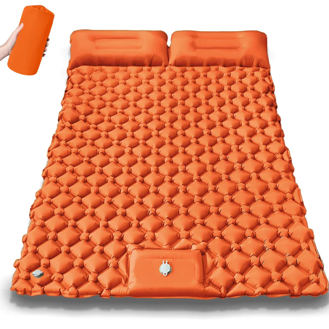 Kieran Double Inflatable Camping Mattress rolled up in storage bag, compact camp bed