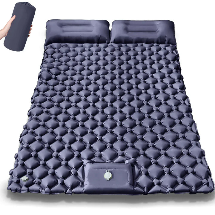 Detail view of the valve on Kieran portable double sleeping pad, easy inflation/deflation