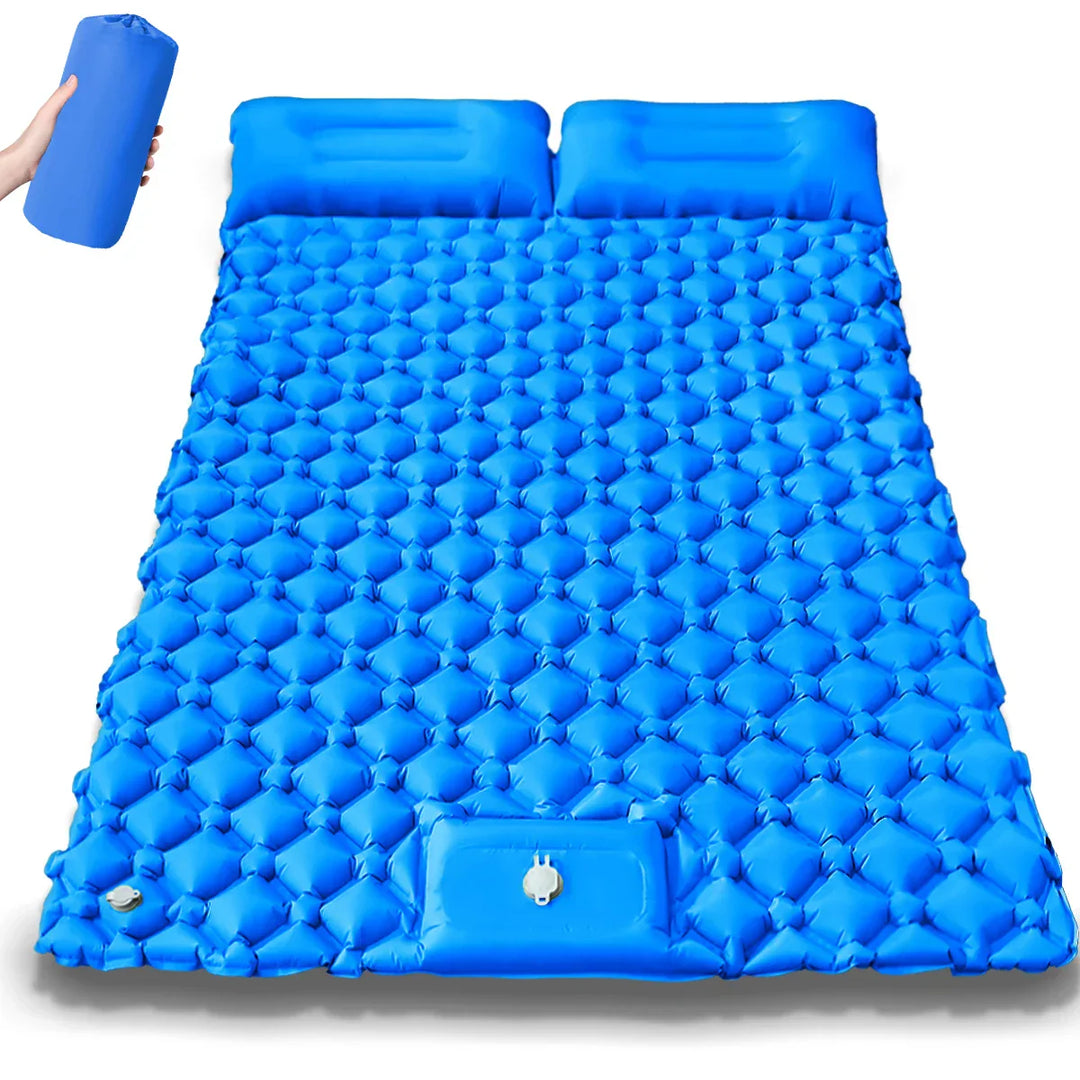 Kieran Double Inflatable Camping Mattress on rocky terrain, built for outdoor adventures