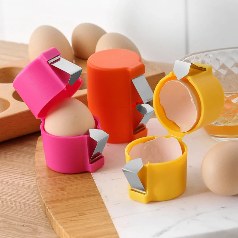 Kitchen egg cracker tool, stainless steel & plastic, for mess-free egg opening, ideal kitchen gadget.