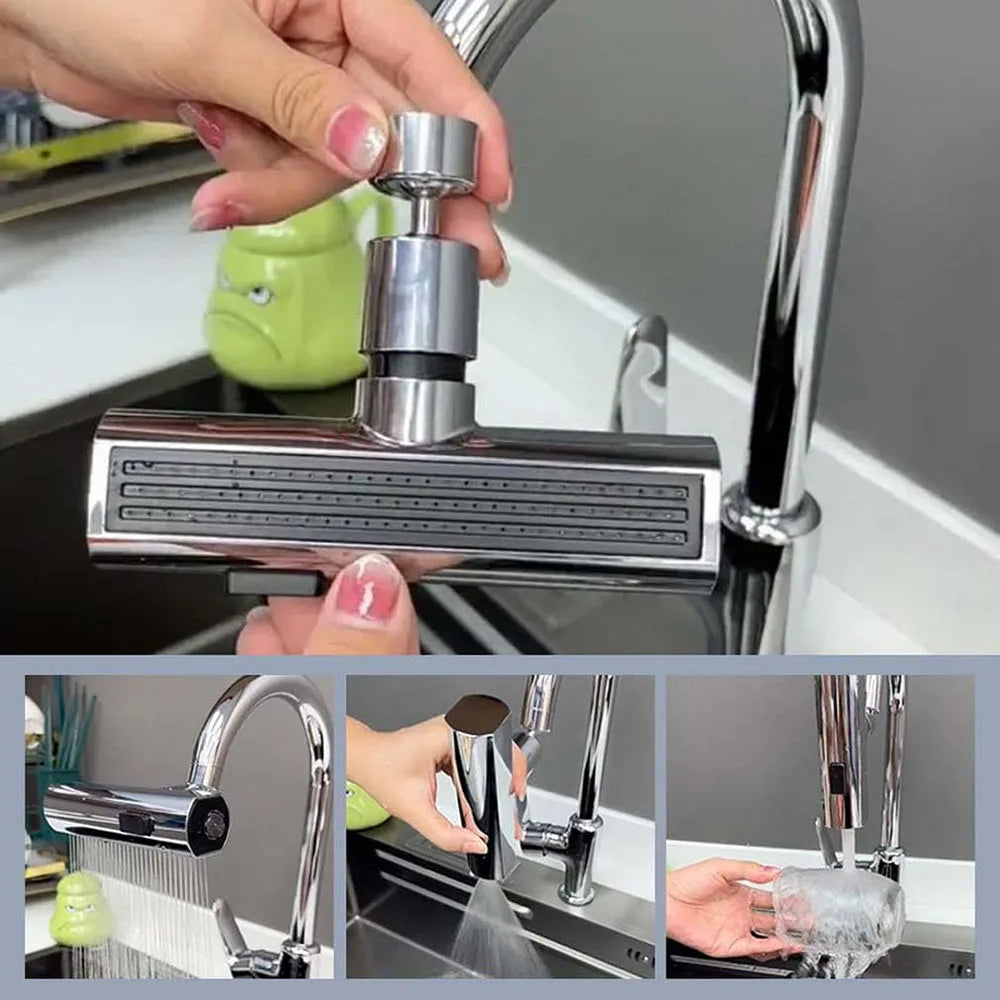 Durable water-saving kitchen tap extension with adjustable spray, enhancing sink functionality & reducing water use.