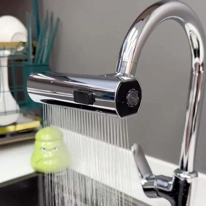 Easy-install kitchen faucet extension; offers adjustable spray & 360-degree rotation for versatile sink cleaning.