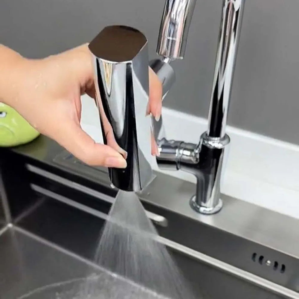 AquaPower kitchen tap extension featuring 360 rotation & adjustable spray; a smart water-saving sink accessory.
