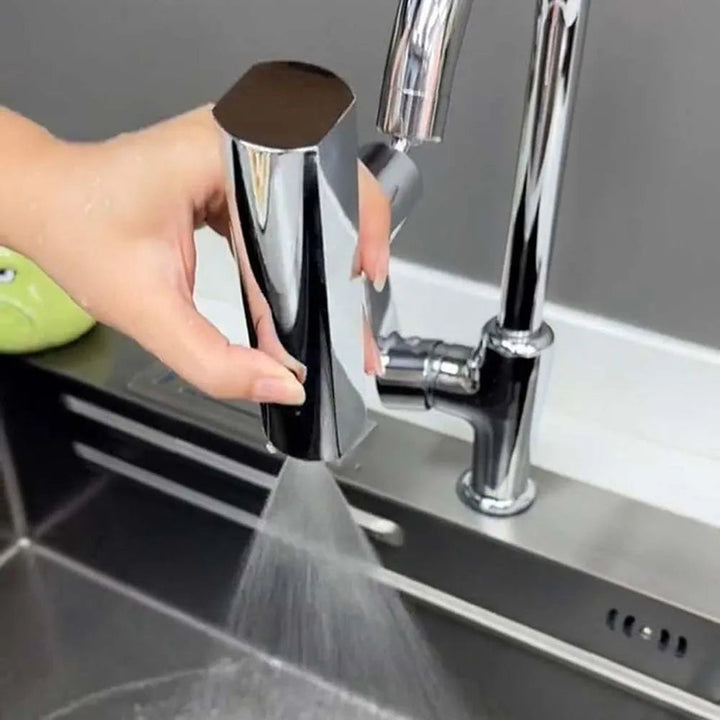 AquaPower kitchen tap extension featuring 360 rotation & adjustable spray; a smart water-saving sink accessory.