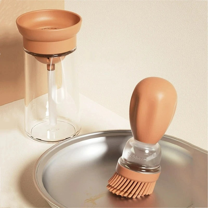 OilBuddy silicone oil bottle with brush for precise cooking, baking, and grilling oil dispensing.