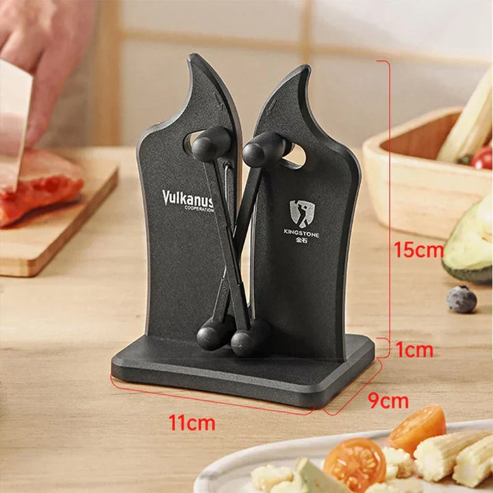 Adjustable angle triple-action knife sharpener for expert cutlery maintenance & blade care.
