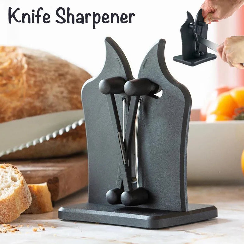 Durable triple-action knife sharpener, an essential home kitchen tool for sharp blades.