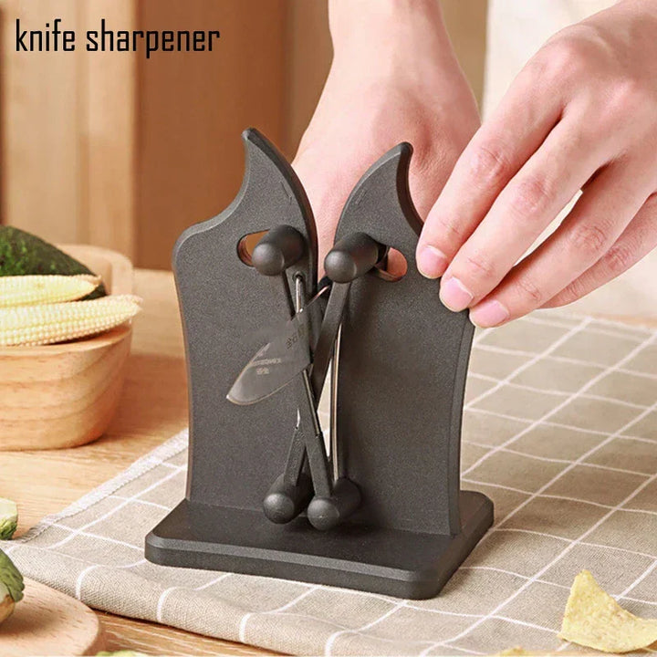 Triple-action knife sharpener, a premium cooking accessory for safe & easy food preparation.