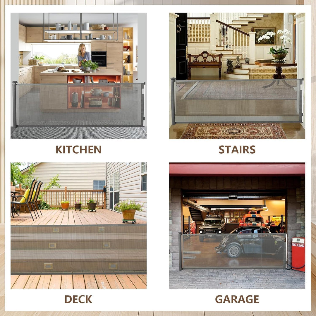 Retractable child safety gate, auto-close feature, ideal for keeping pets contained