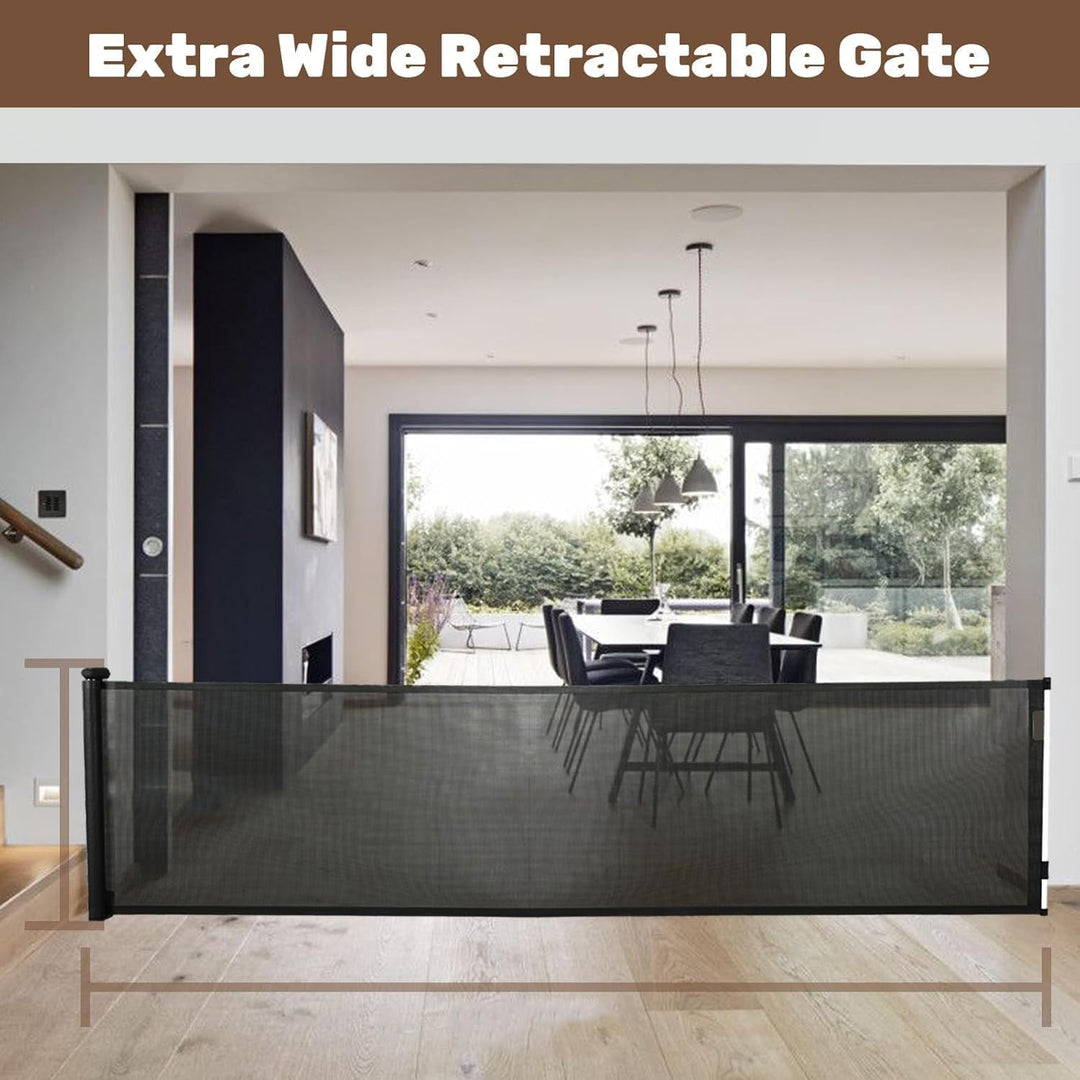 Discreet retractable baby gate, auto-lock, helps create a safe zone for babies and toddlers
