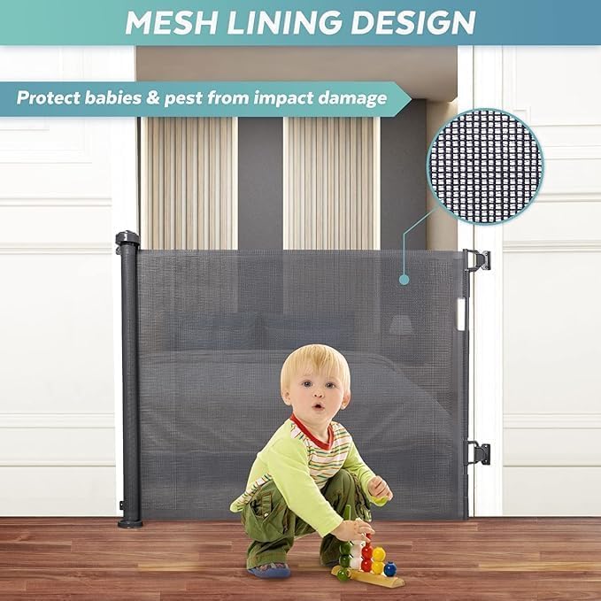 White retractable safety gate by Kivora, auto-close feature, perfect for baby and pets