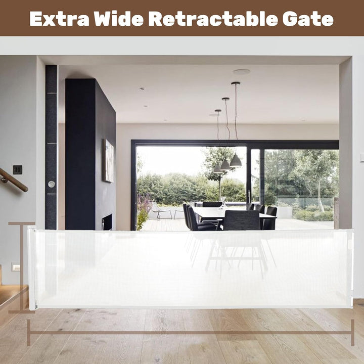 Safe retractable pet gate, auto-closure for convenience, keeps animals away from danger