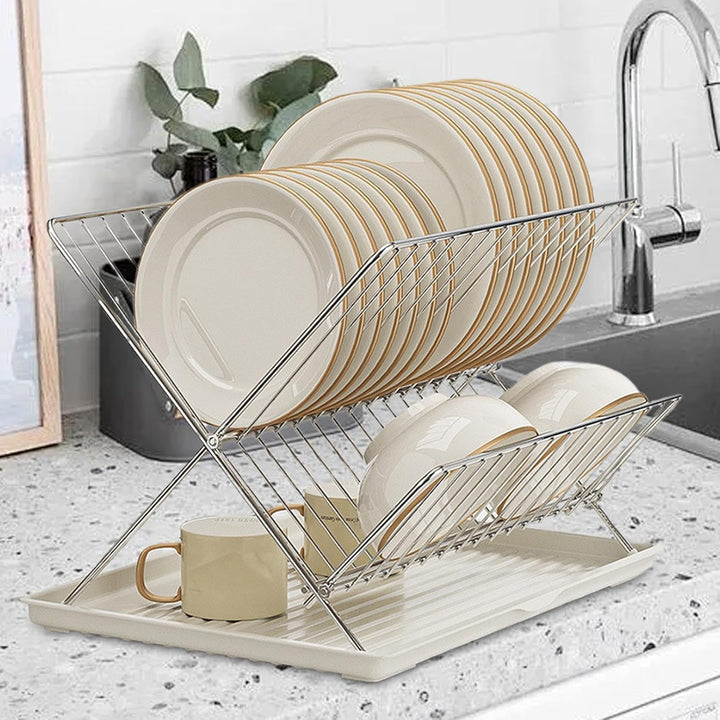 Klvra folding countertop drainer, 2-tier capacity, made of durable materials with a handy detachable tray.
