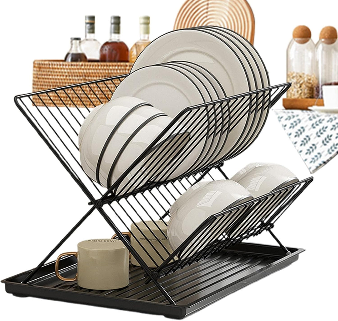 Klvra 2-tier folding dish rack for home kitchens, durable construction with a large detachable water tray.