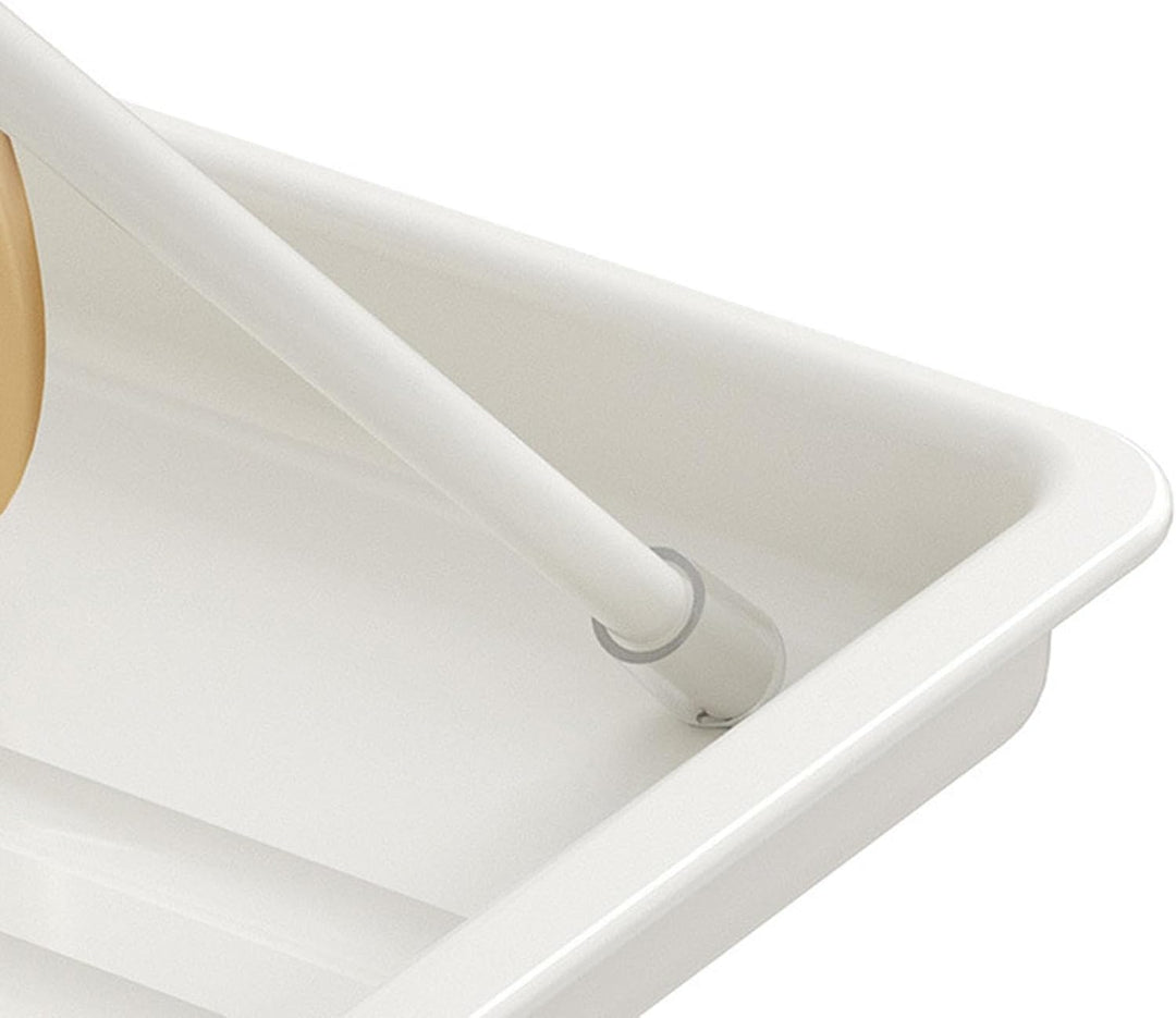 Modern 2-tier folding dish drying rack, stainless steel upper, carbon steel base, with detachable water tray.