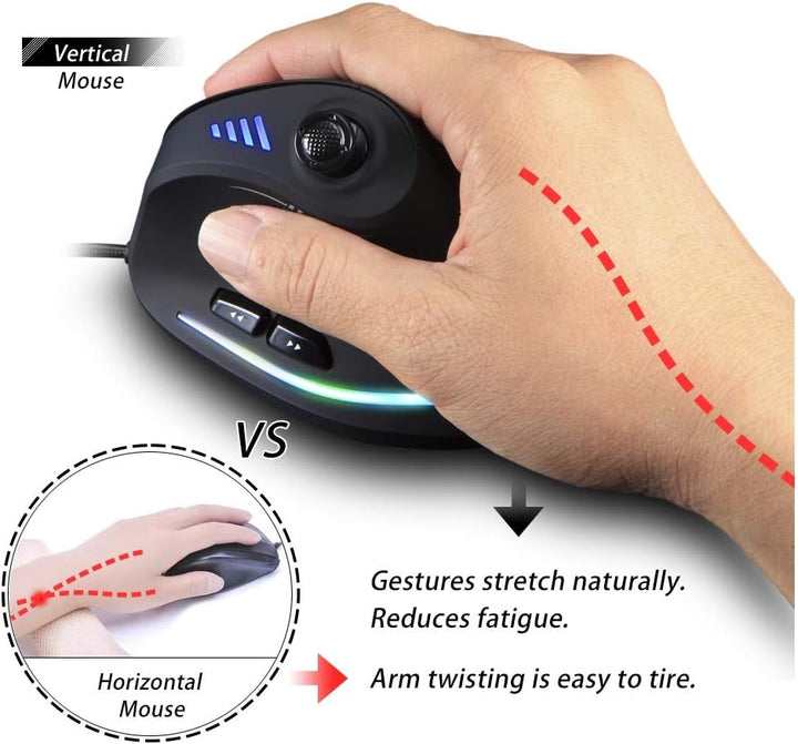 Unisex ergonomic vertical RGB gaming mouse by Kryvos with integrated joystick for enhanced control.