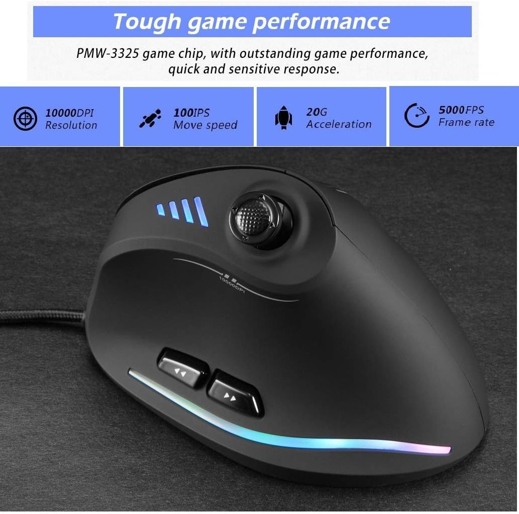 Ergonomic computer peripheral: Kryvos vertical gaming mouse, high DPI, programmable buttons, for comfort.