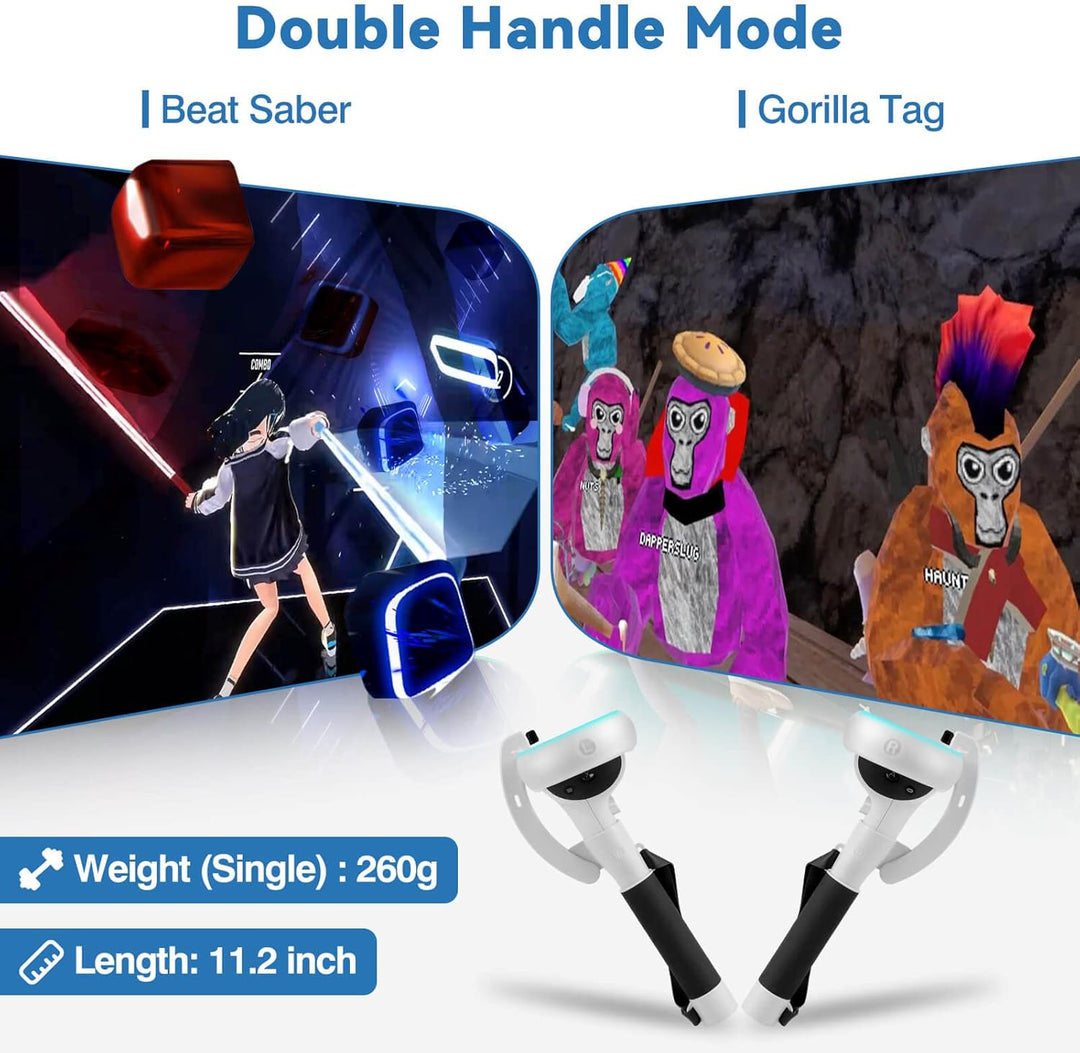Kynaro Meta Quest 2 VR controller accessories, extended handles for improved gameplay.