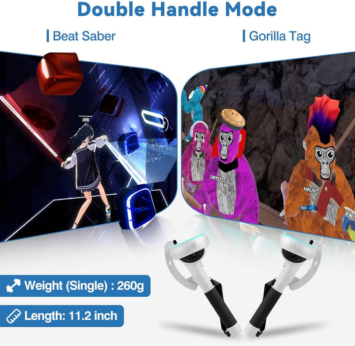 Kynaro Meta Quest 2 VR controller accessories, extended handles for improved gameplay.