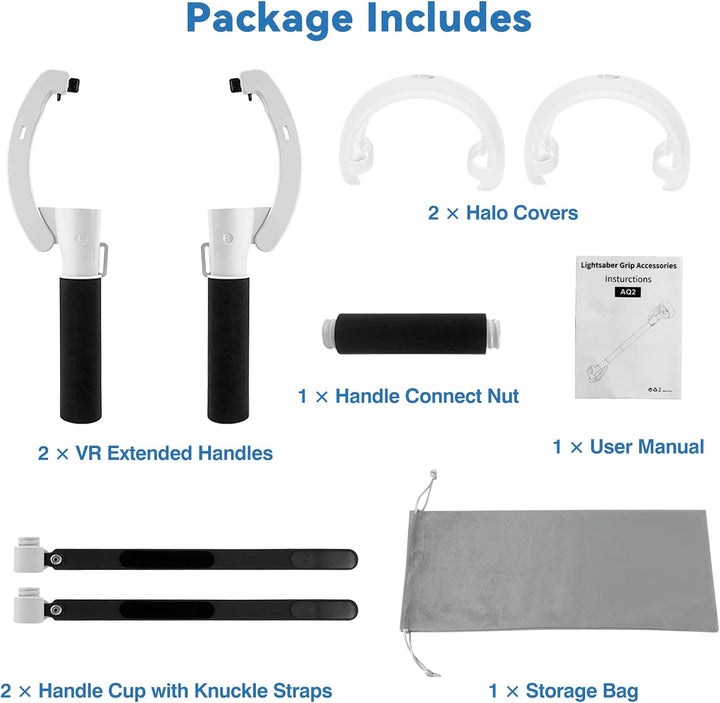 Gaming accessories: Kynaro VR controller extension handles for Meta Quest 2 virtual reality.