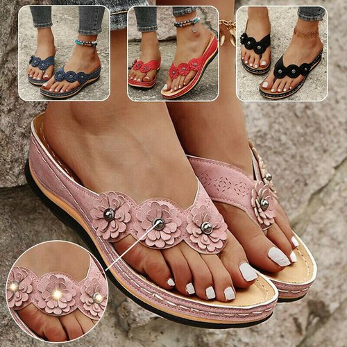 Beautiful floral ladies' orthopedic sandals, wedge heel, offering superior arch support.