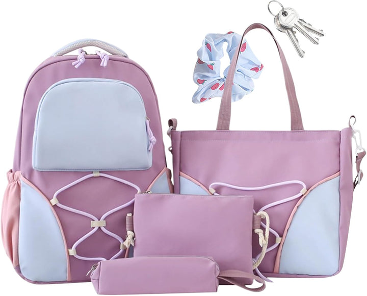 Complete school bag set for students, front view, showcasing all pieces including pencil case