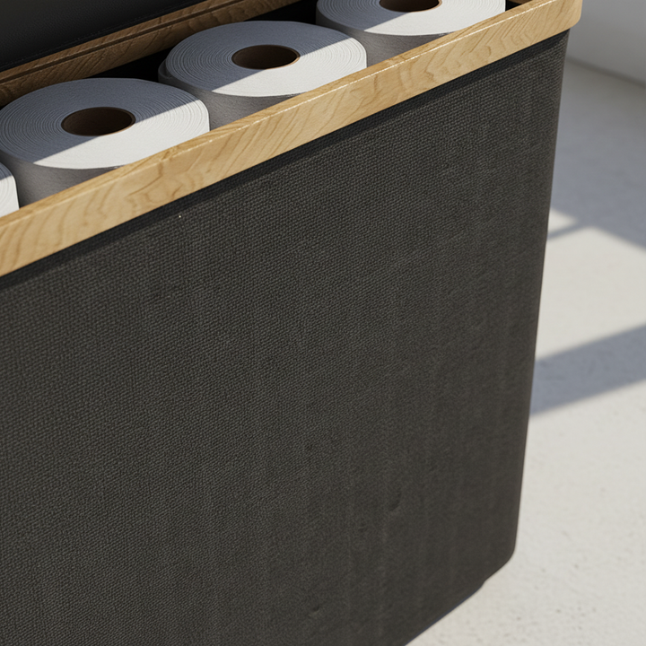White toilet paper storage box, high capacity, waterproof, modern design for bathroom accessory.