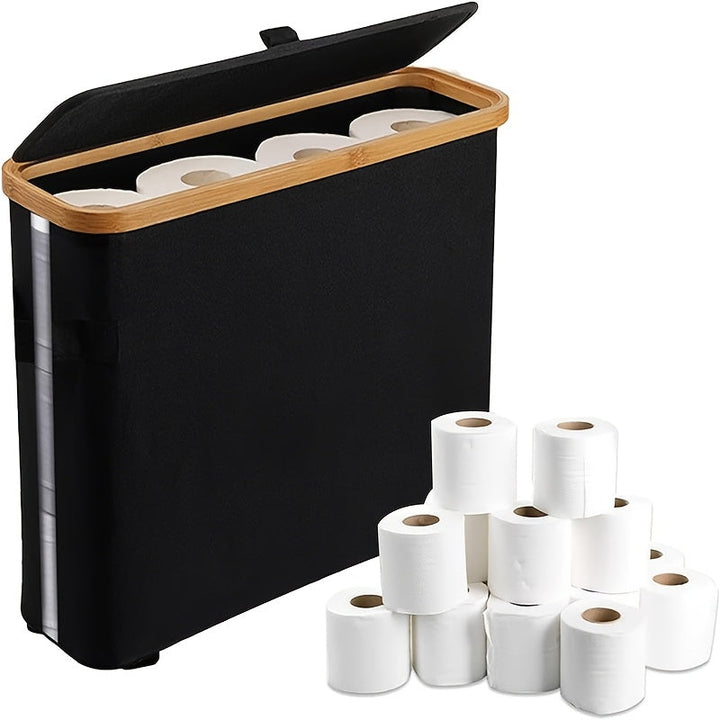 Foldable RollKeeper toilet tissue box, waterproof storage, ideal for compact bathroom spaces.