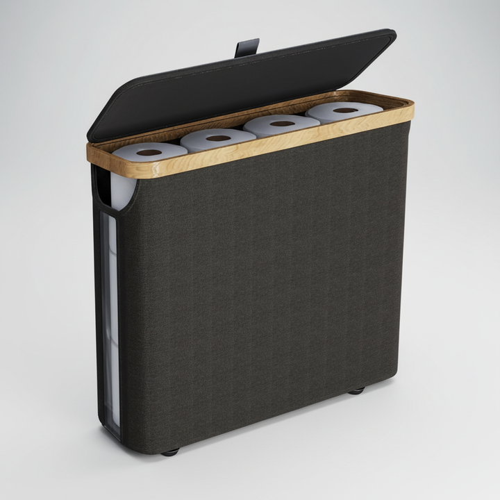 Waterproof toilet paper holder, large capacity, white finish, essential for organized hygiene.