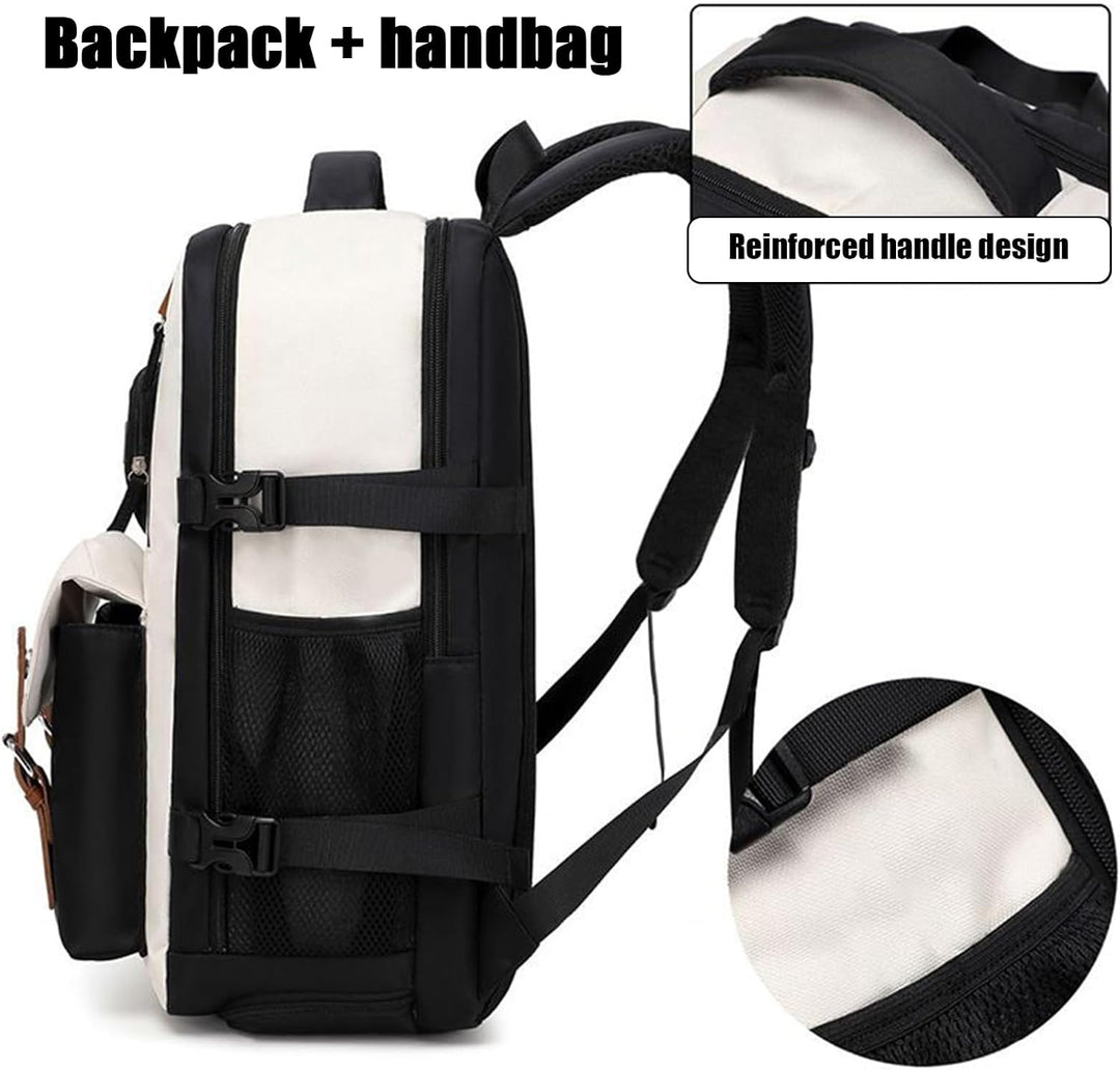 Unisex gray expandable backpack for travel, displayed against an outdoor backdrop, ready for adventure.