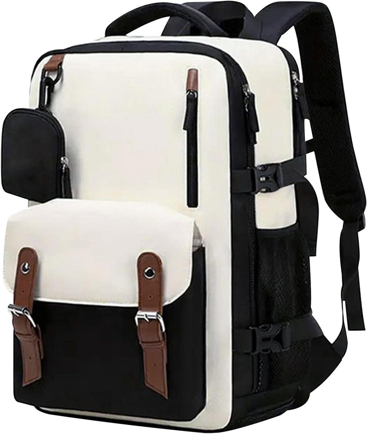 Detail of the zipper and adjustable straps on a large capacity travel backpack, emphasizing ergonomic design.